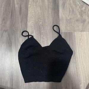 Elegant Black Ribbed Knit Women's Top